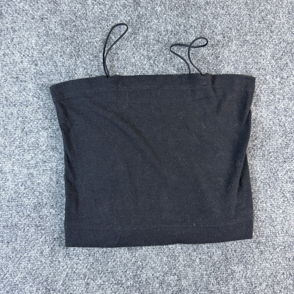 American Eagle Outfitters Cropped Tank Top Women S Black Ribbed Spaghetti Straps